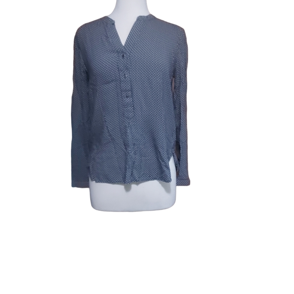 Lila Rose S Blouse Button Front Blue White Shirt Top Long Sleeve comfort…